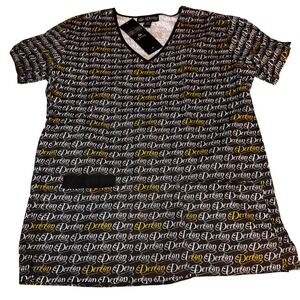 House of Dereon Beyonce Sasha Fierce Logo Print V-Neck Black Gold Medium